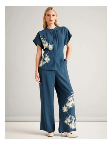 Flat Front Elasticated Back Wide Leg Pant in Assorted
