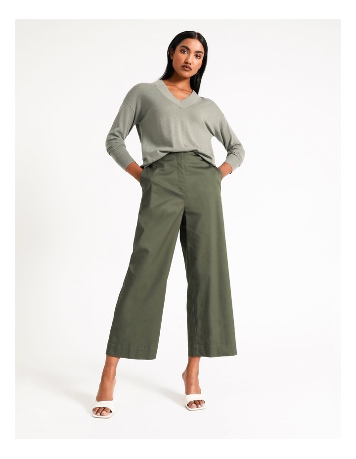 Straight Leg Cropped Sateen Pant Khaki