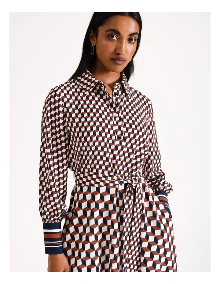 Tie Front Midi Shirt Dress in Multi image 3