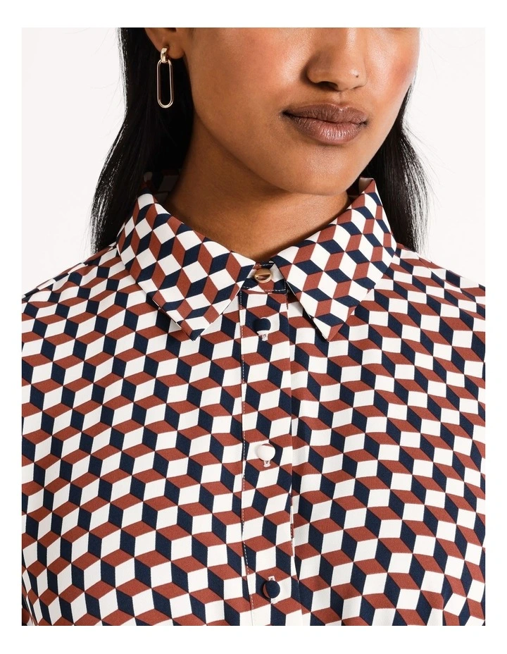Tie Front Midi Shirt Dress in Multi image 4