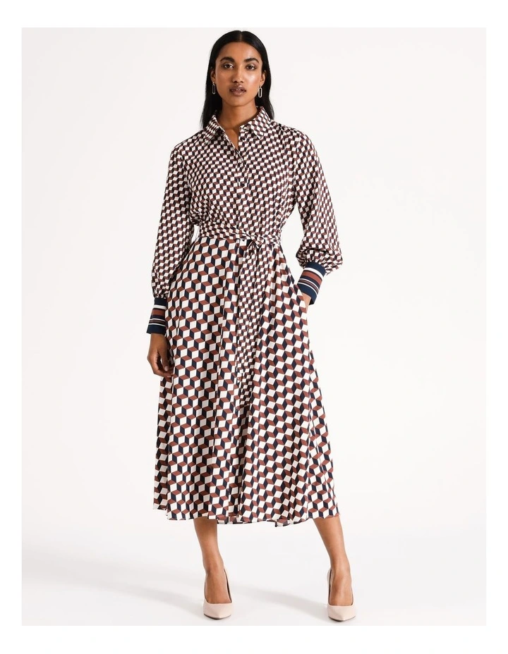 Tie Front Midi Shirt Dress in Multi image 5