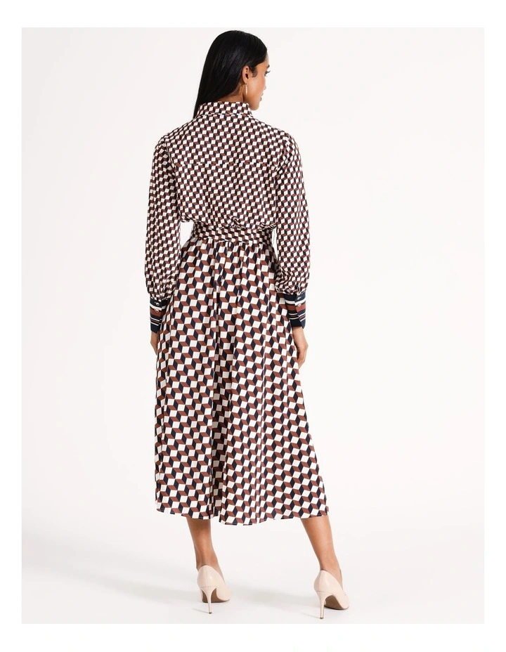 Tie Front Midi Shirt Dress in Multi image 6