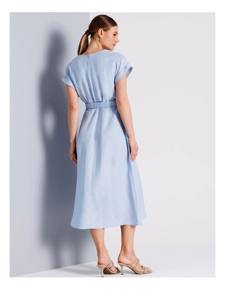 Wrap Front Linen Blend Dress in Light Blue image 5