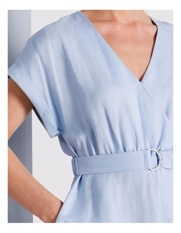 Wrap Front Linen Blend Dress in Light Blue image 6