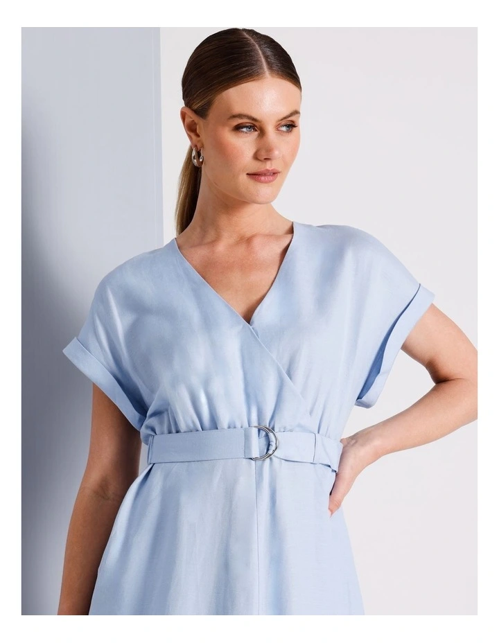 Wrap Front Linen Blend Dress in Light Blue image 7