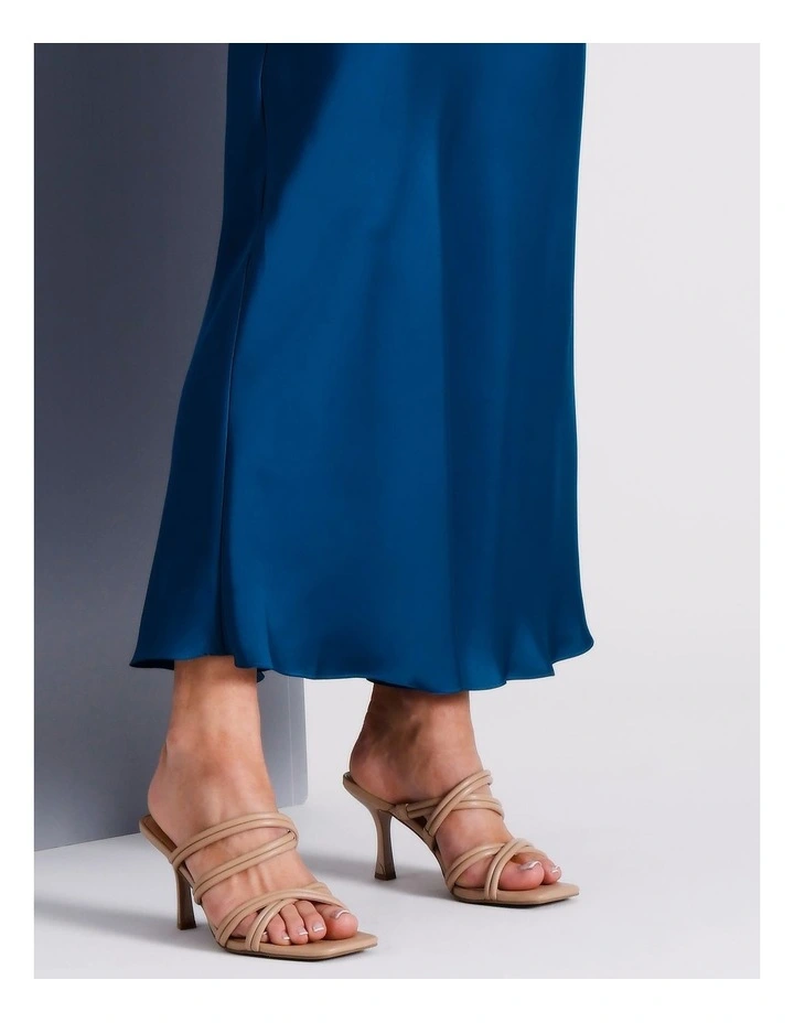 Recycled Polyester Deep Cowl Satin Column Dress in Teal image 7