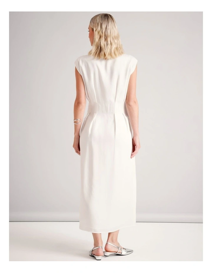 Lyocell Tuck Waist Detail Sleeveless Midi Dress in Ecru image 5