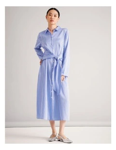 Lyocell Tie Waist Shirt Dress in Cornflower