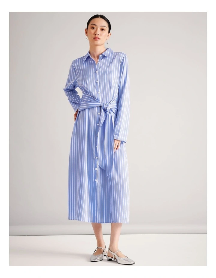 Lyocell Tie Waist Shirt Dress in Cornflower image 1