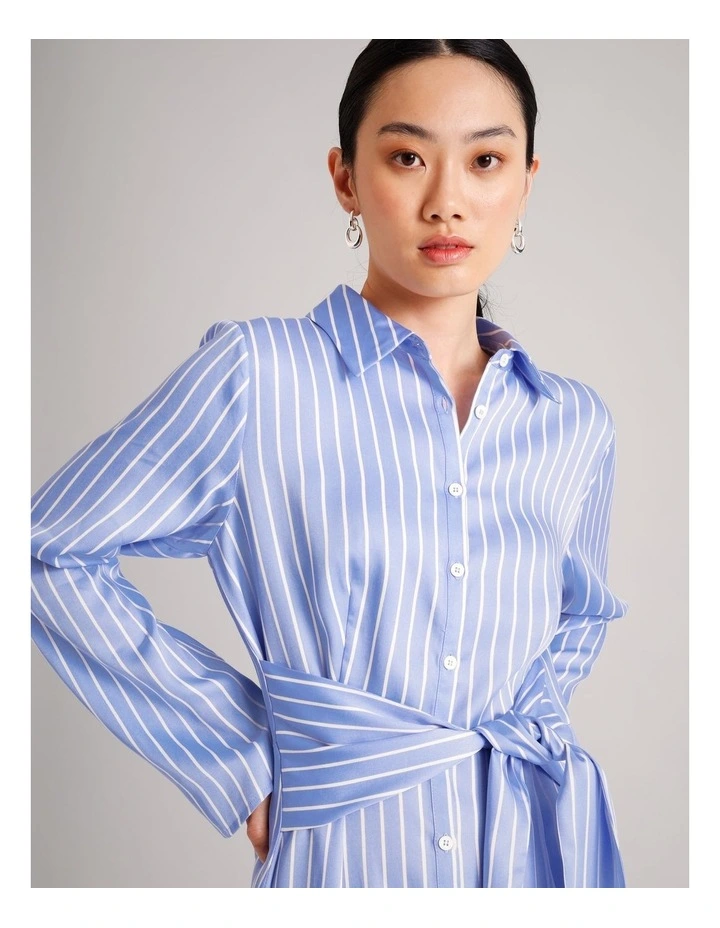 Lyocell Tie Waist Shirt Dress in Cornflower image 2