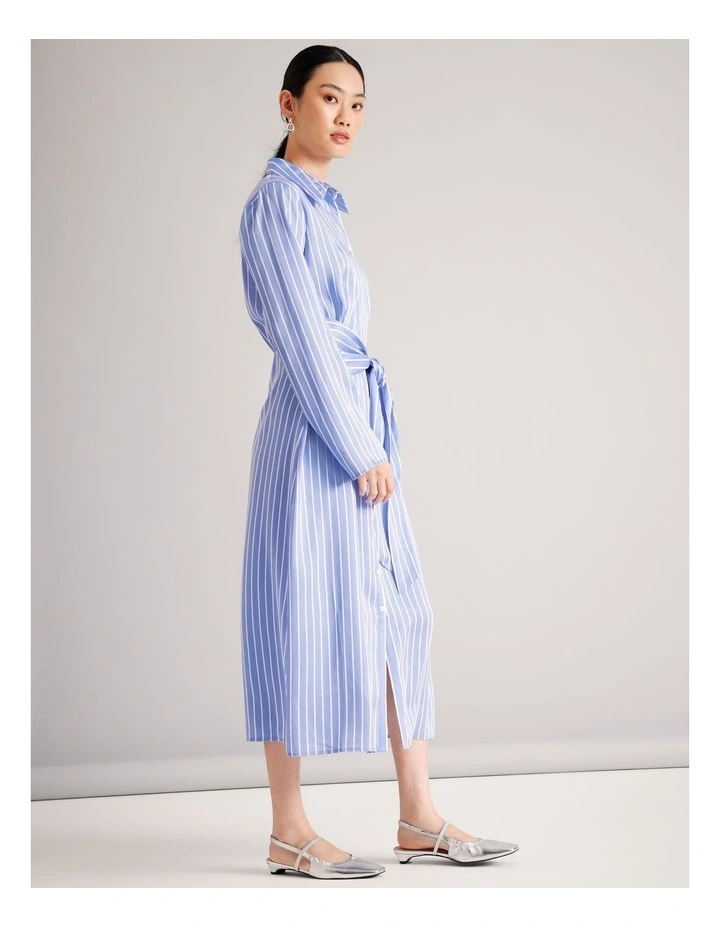Lyocell Tie Waist Shirt Dress in Cornflower image 3