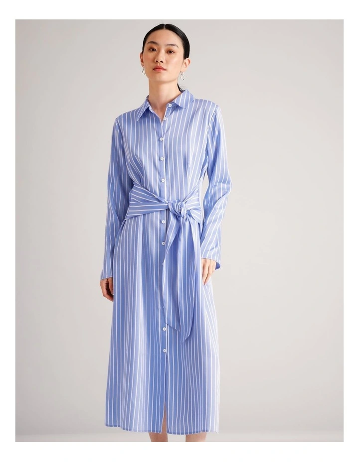 Lyocell Tie Waist Shirt Dress in Cornflower image 4
