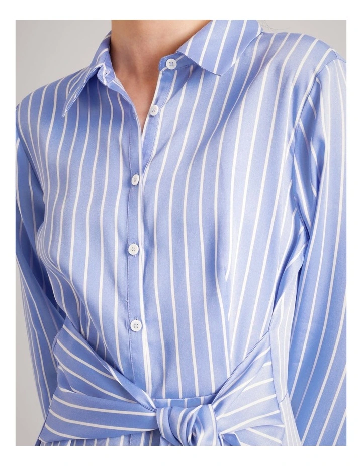 Lyocell Tie Waist Shirt Dress in Cornflower image 6