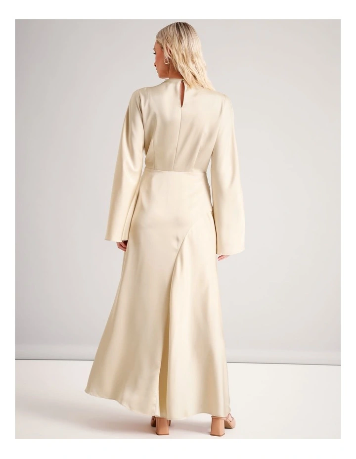 Satin High Neck Bias Cut Maxi Dress in Stone image 6