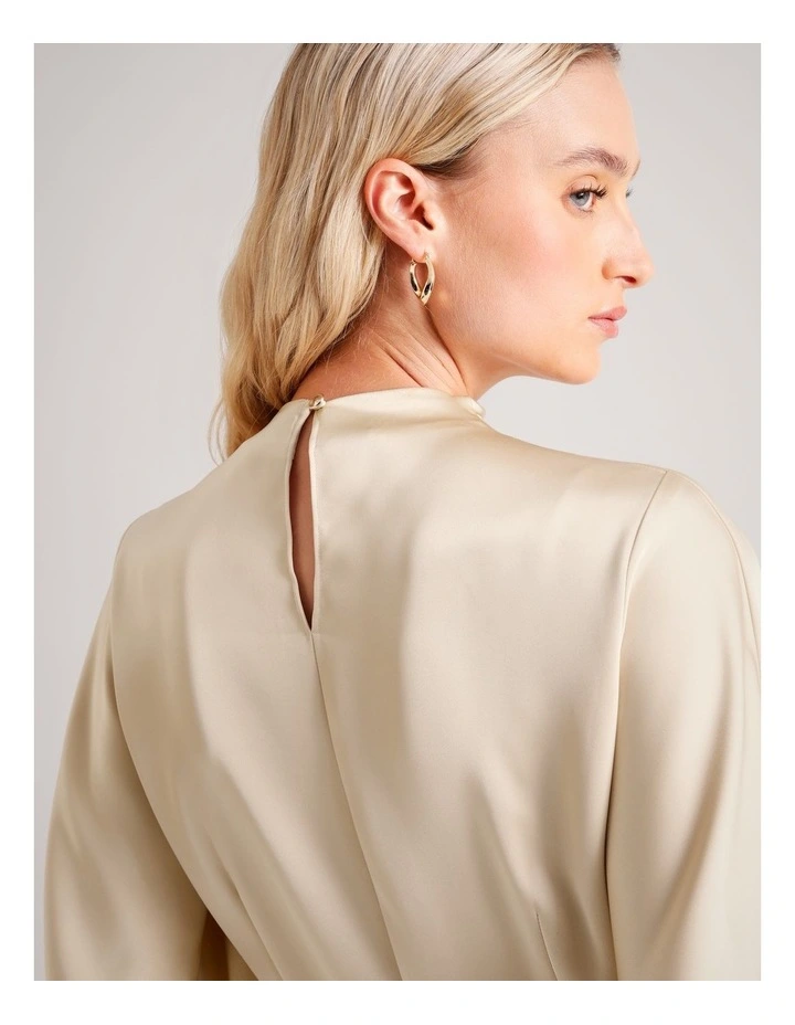 Satin High Neck Bias Cut Maxi Dress in Stone image 7