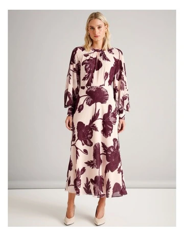 Volume Sleeve Soft Dress in Aubergine