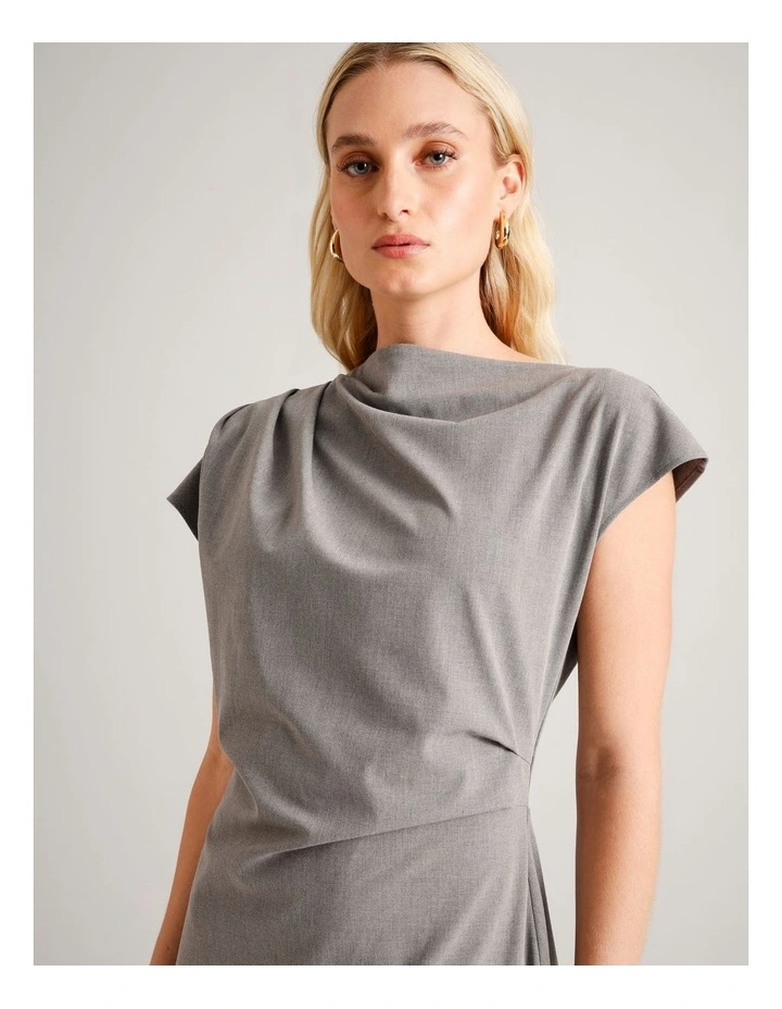 Gathered Waist Extended Sleeve Dress in Silver Grey image 2