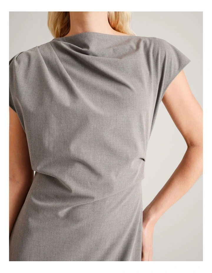 Gathered Waist Extended Sleeve Dress in Silver Grey image 3