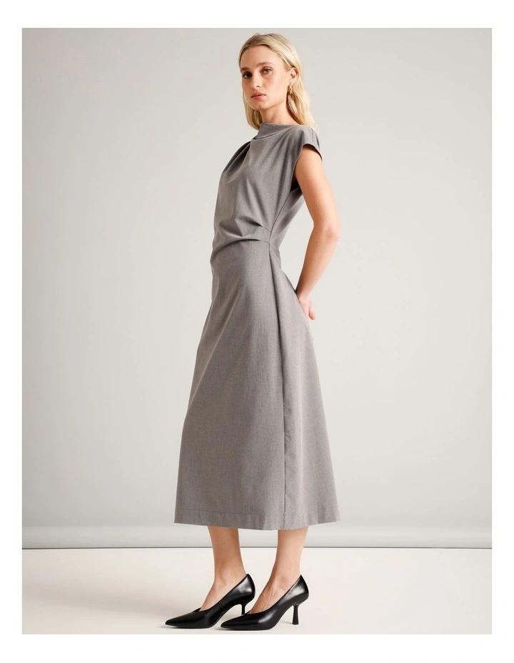 Gathered Waist Extended Sleeve Dress in Silver Grey image 4