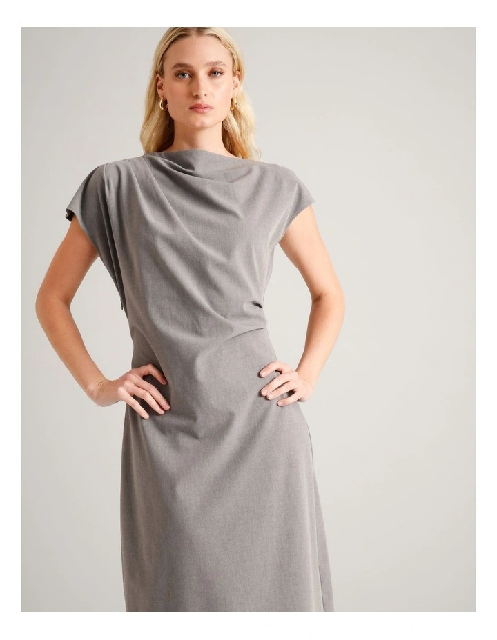 Gathered Waist Extended Sleeve Dress in Silver Grey image 5