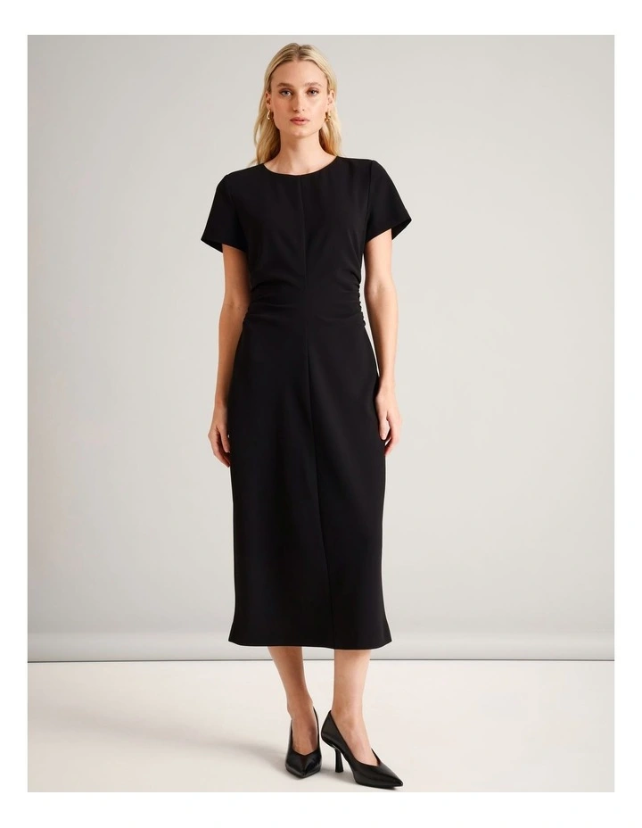 Gathered Side Crepe Dress in Black image 1