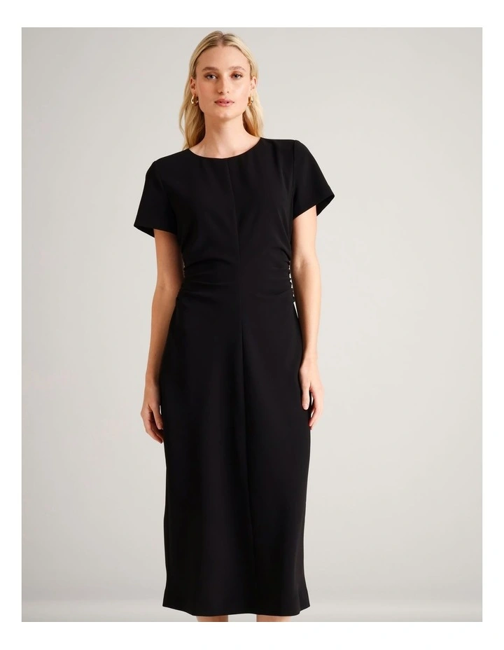 Gathered Side Crepe Dress in Black image 2