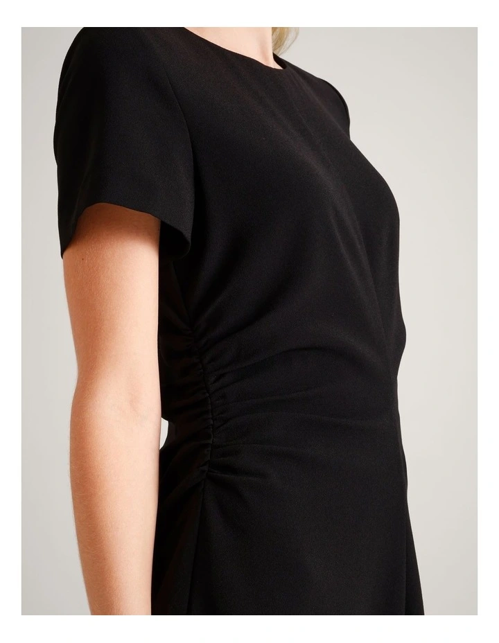Gathered Side Crepe Dress in Black image 3