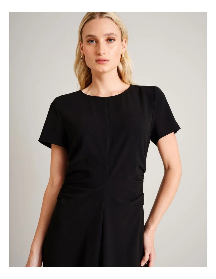 Gathered Side Crepe Dress in Black image 4