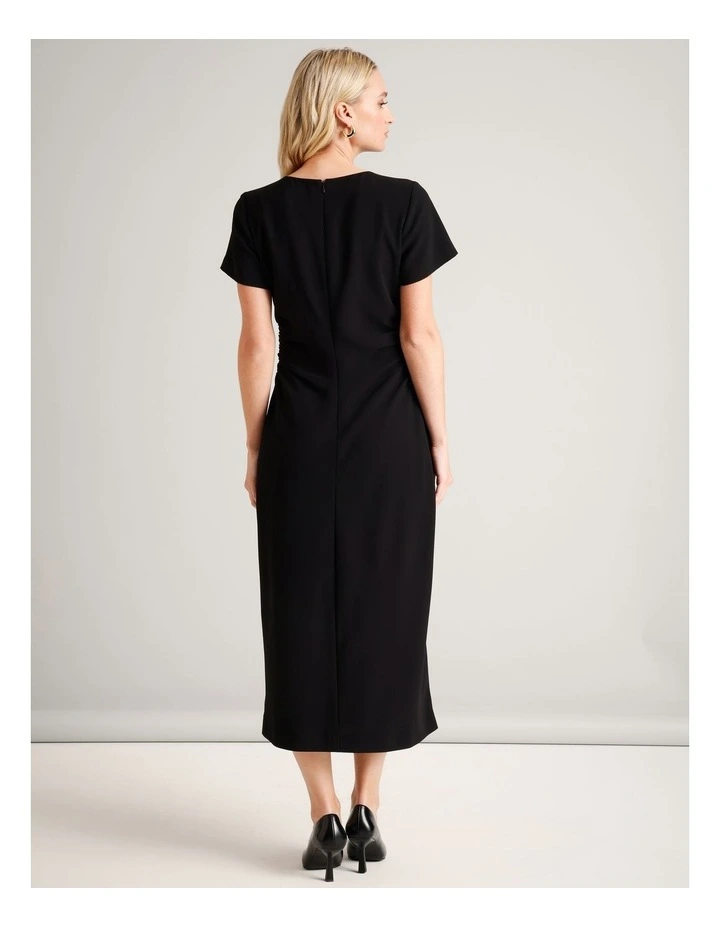 Gathered Side Crepe Dress in Black image 5