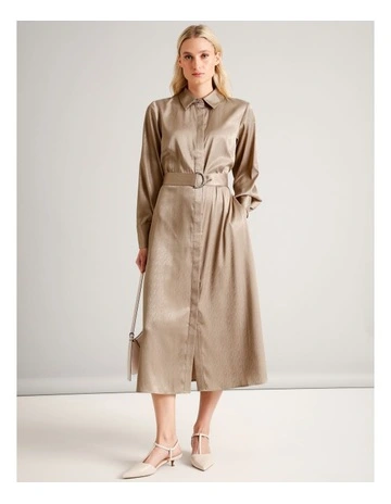 Belted Shirt Dress in Taupe