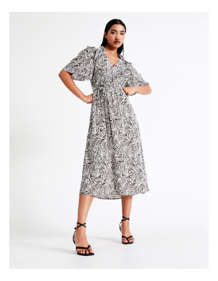 Ruffle Detail Midi Shirt Dress in Black/White