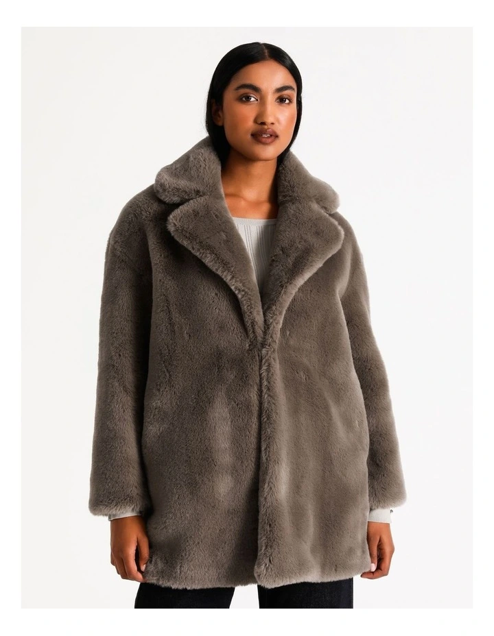 Basque Longline Fur Coat Frost Grey Myer Basque Longline Fur Coat Frost Grey Myer, Knitted Cocoon Fur Coat