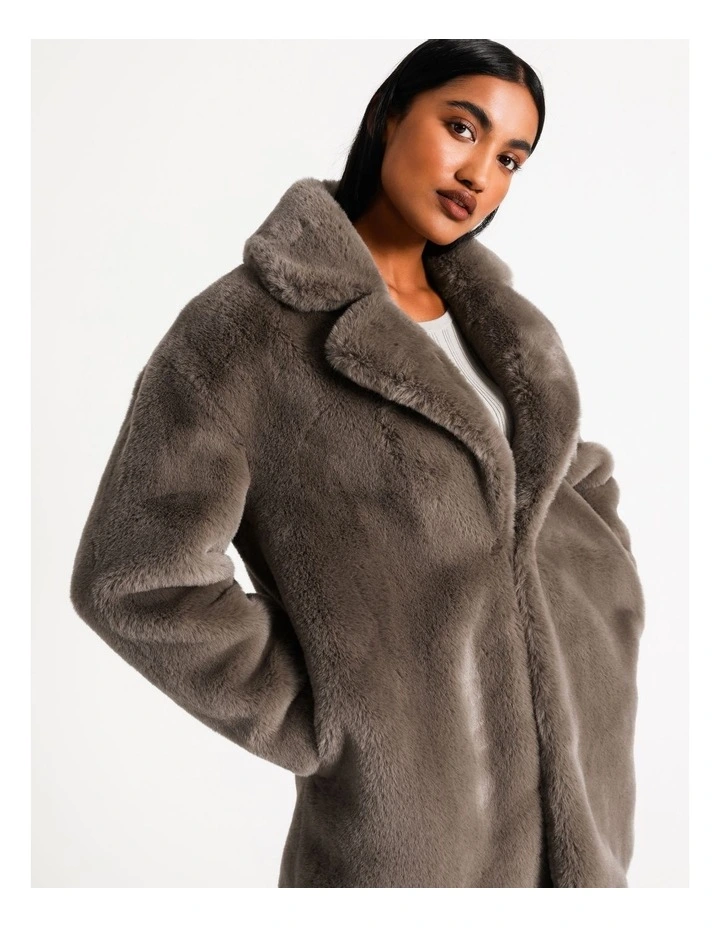 Basque Longline Fur Coat Frost Grey Myer Basque Longline Fur Coat Frost Grey Myer, Super Faux Fur Coat