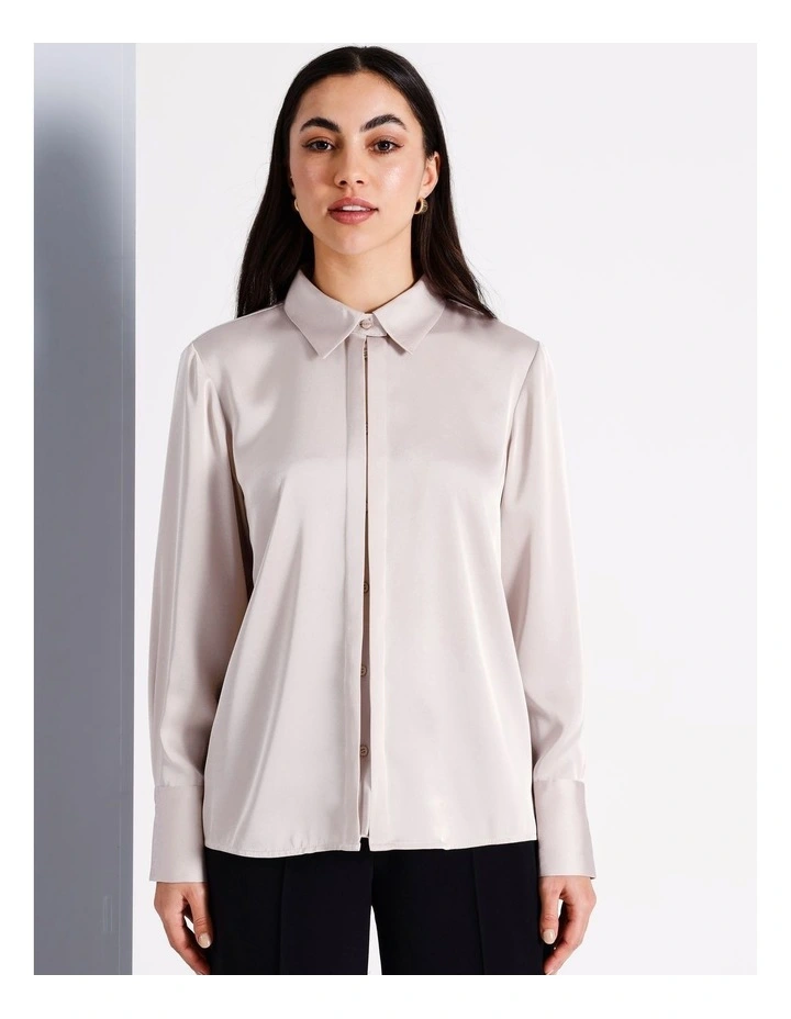 Recycled Polyester Satin Pleat Shirt in Light Pink image 1