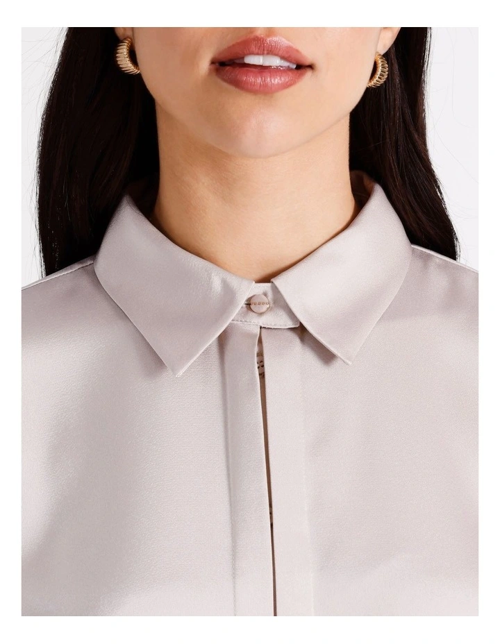 Recycled Polyester Satin Pleat Shirt in Light Pink image 2