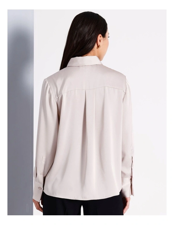 Recycled Polyester Satin Pleat Shirt in Light Pink image 3