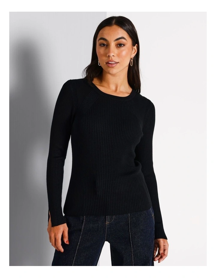 Basque Pointelle Rib Knit in Black MYER