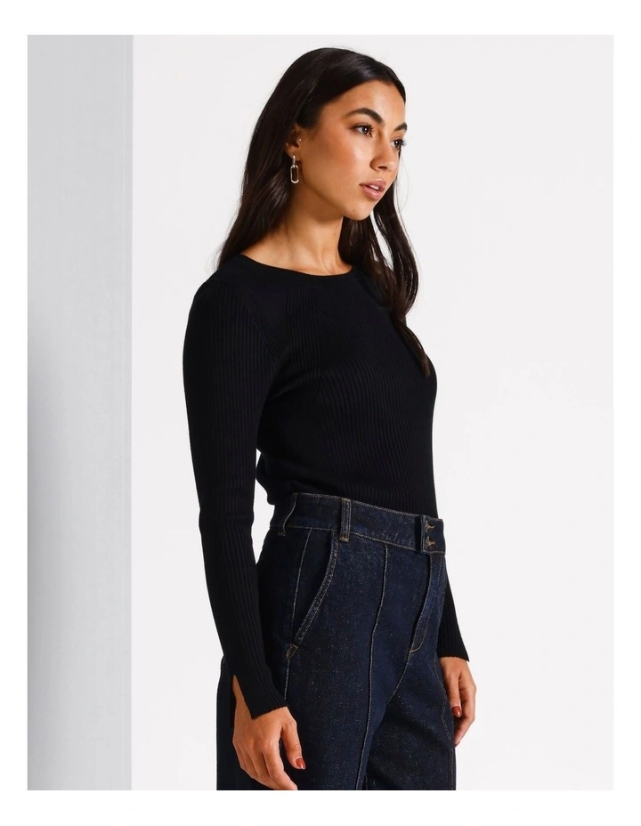 Basque Pointelle Rib Knit in Black MYER