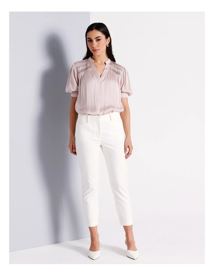 Recycled Polyester Twist Pintuck Satin Blouse in Light Pink image 2
