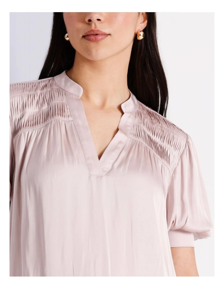 Recycled Polyester Twist Pintuck Satin Blouse in Light Pink image 4