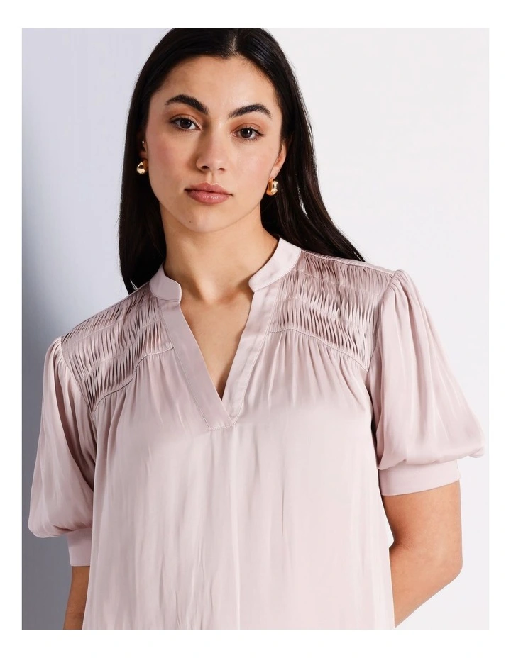 Recycled Polyester Twist Pintuck Satin Blouse in Light Pink image 5
