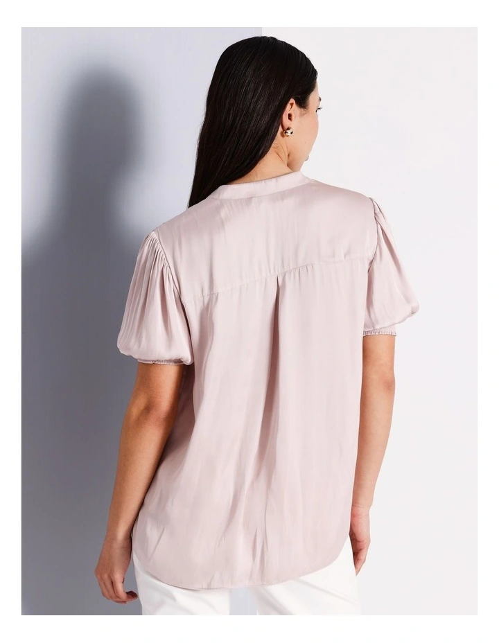 Recycled Polyester Twist Pintuck Satin Blouse in Light Pink image 6