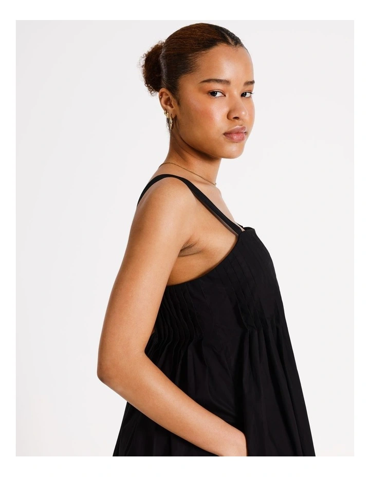 Cotton Pintuck Bodice Maxi Dress in Black image 2