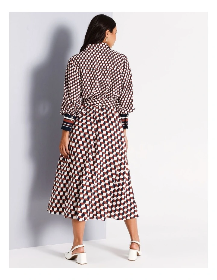 Recycled Poly Tie Front Midi Shirt Dress in Assorted image 5