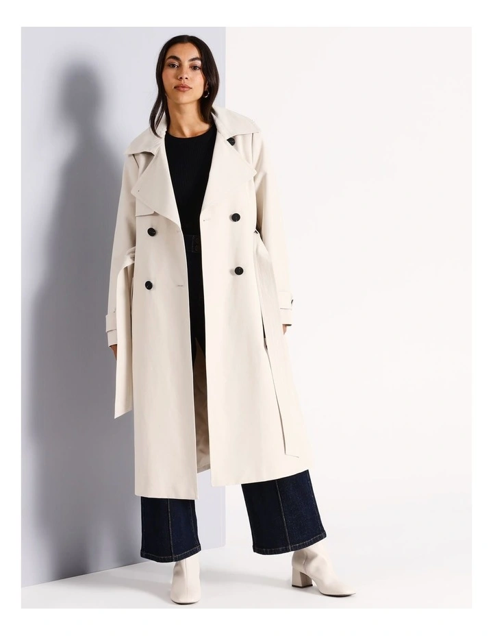 Organic Cotton Blend Structured Trench Coat in Stone image 1