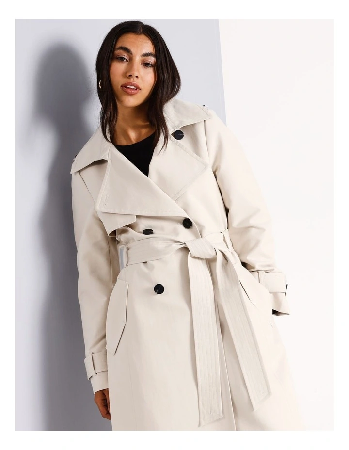 Organic Cotton Blend Structured Trench Coat in Stone image 4