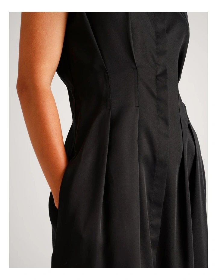 Lyocell Tuck Waist Detail Sleeveless Midi Dress in Black image 5