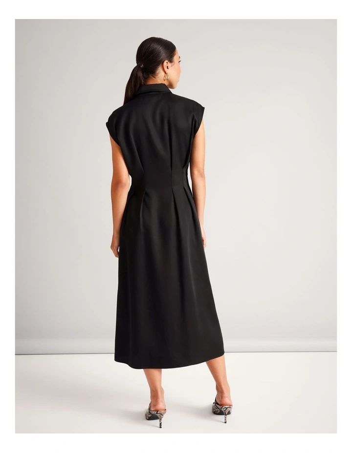 Lyocell Tuck Waist Detail Sleeveless Midi Dress in Black image 6