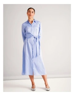 Lyocell Tie Waist Shirt Dress in Cornflower