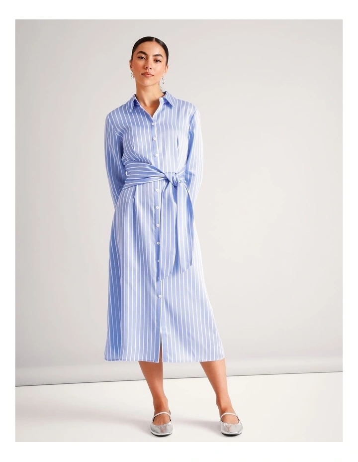 Lyocell Tie Waist Shirt Dress in Cornflower image 1